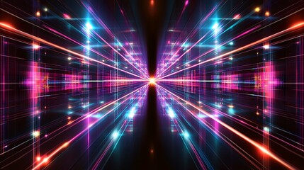 Neon tunnel, vibrant lights, futuristic city, background energy