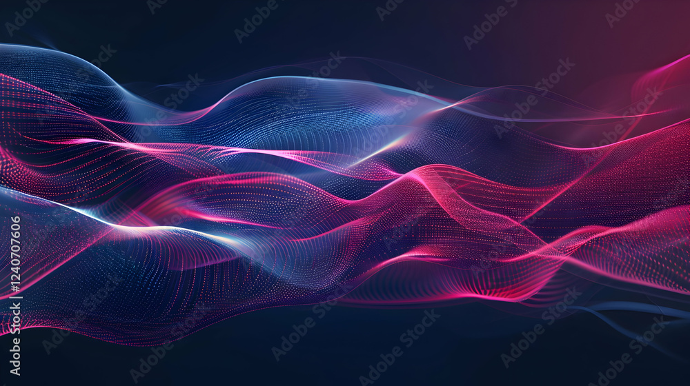 Poster abstract waves of vibrant colors flowing through a dark background, creating a dynamic visual effect