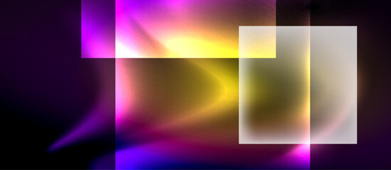 Fototapeta premium Glass squares with neon shiny light abstract background