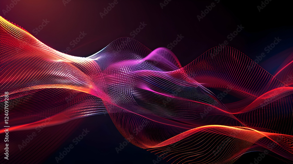 Poster abstract wave patterns in vibrant colors flowing across a dark background, creating a dynamic visual