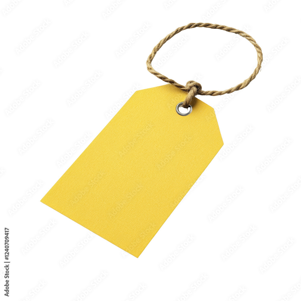 Aufkleber the image shows a blank yellow gift tag with a simple rope loop ready for writing.