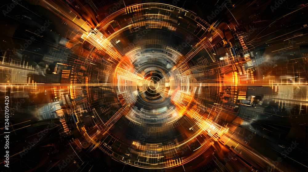 Aufkleber abstract digital vortex with glowing orange and black patterns, creating a dynamic sense of motion
