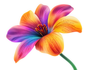 colorful flower with whimsical appearance, featuring vibrant hues of orange, pink, and blue, isolated on transparency background, evoking sense of joy and creativity