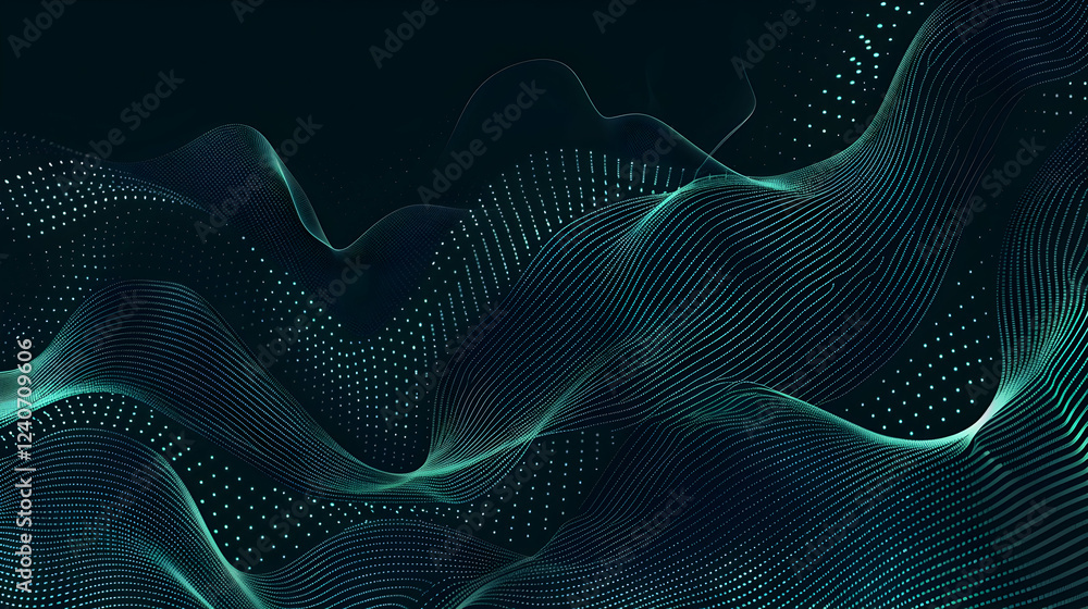 Aufkleber abstract waves with flowing lines and dots in a dark background, creating a dynamic visual effect