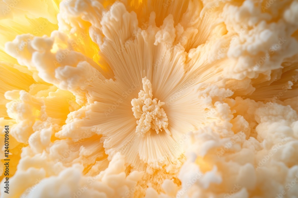 Poster a vibrant display of bright yellow tones radiates outward from a central point, surrounded by soft g
