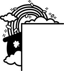 Hand drawn st.patricks day shamrock silhouette corner border frame illustration