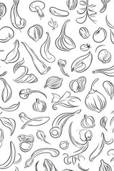 Fototapeta premium Hand-Drawn Botanical Illustrations of Various Vegetables and Herbs