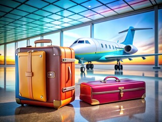 Luxury Leather Suitcase Awaits Private Jet Departure at Airport Terminal