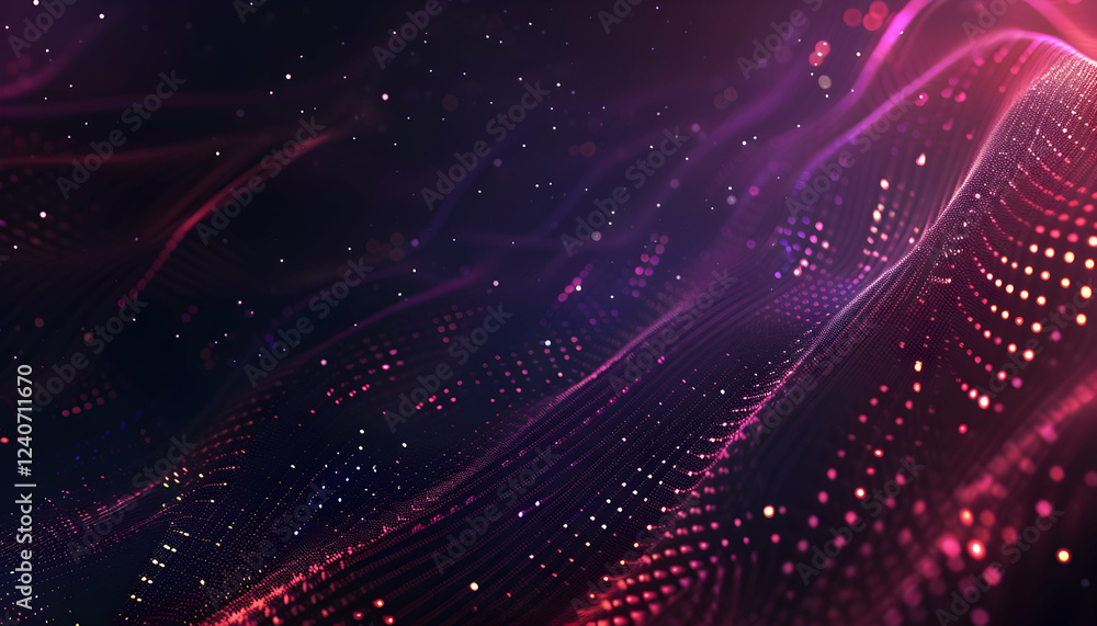 Poster abstract digital wave patterns in vibrant pink and purple hues, creating a dynamic background