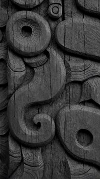 Close-Up: Traditional Maori Wood Carving in New Zealand - Black and White