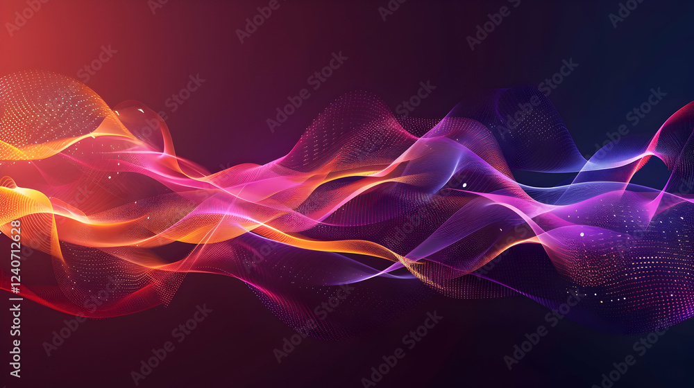Poster colorful abstract waves of light flow gracefully across a dark background, creating a dynamic visual