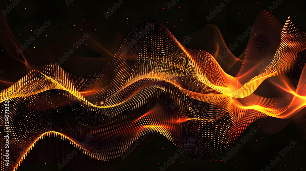 Poster abstract waves of orange and gold flowing against a dark background, creating a dynamic visual effec