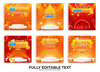 Collection of discount sale promo banner templates. Collection of flash sale, big sale, super sale, and mega sale promo discounts with podium, spotlights, and realistic abstract backgrounds.