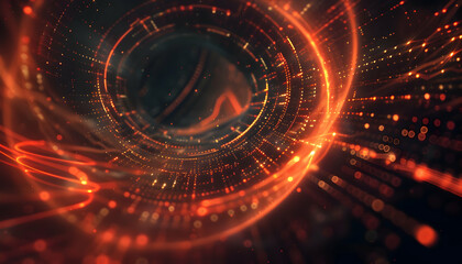 Obraz premium Abstract digital vortex with glowing particles and lines, creating a sense of motion and depth