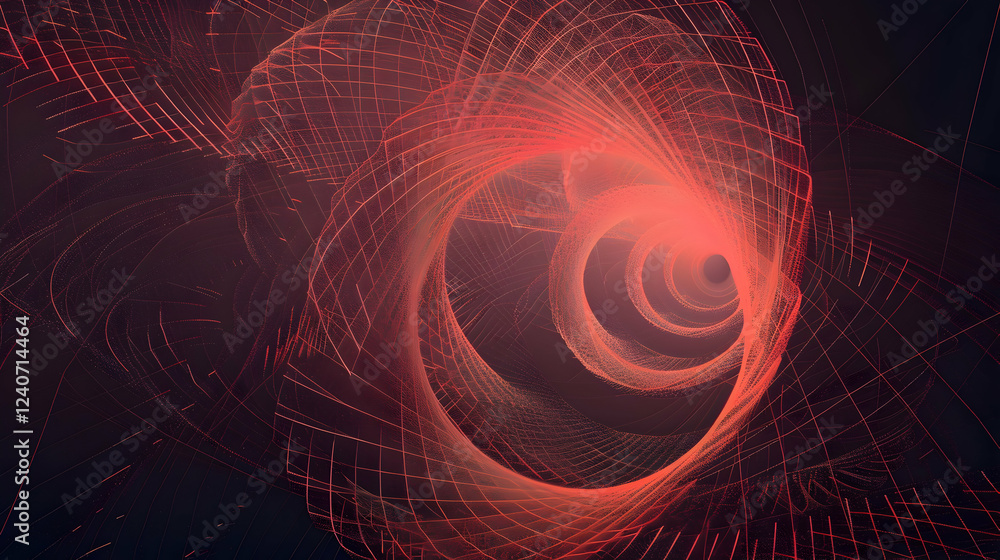 Poster abstract red spiral pattern with intricate lines, creating a sense of depth and motion