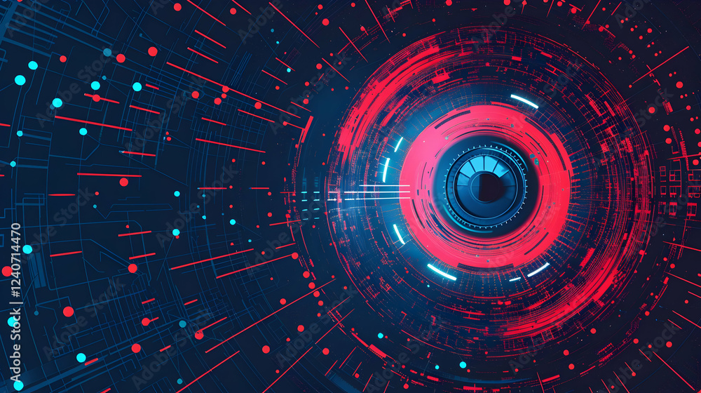 Poster abstract digital vortex with glowing lines and dots, representing technology and data flow