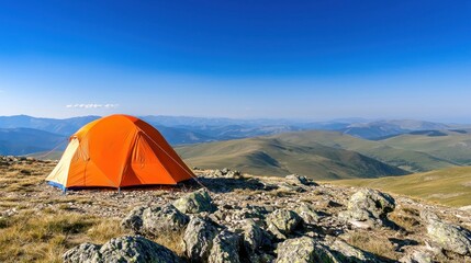 Orange Tent on Mountaintop Scenic View