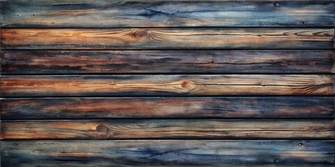 Obraz premium Rustic Weathered Wooden Planks: A close-up shot of rustic weathered wooden planks, displaying a rich palette of brown, blue, and grey hues, ideal for adding texture and depth to your design projects.