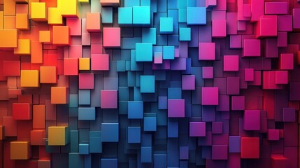 Colorful 3D abstract cubes wall, vibrant, digital art