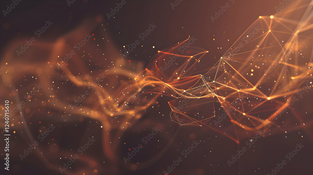 Poster abstract digital background featuring flowing lines and glowing particles in warm colors