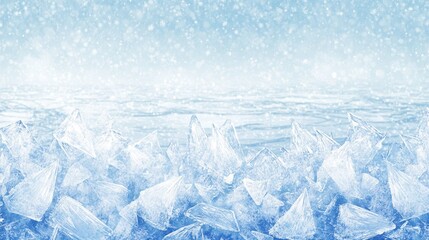 Obraz premium Crystalline ice formations create a mesmerizing winter landscape with jagged frozen peaks against a light blue misty background, showcasing nature's delicate artistry in cold weather.