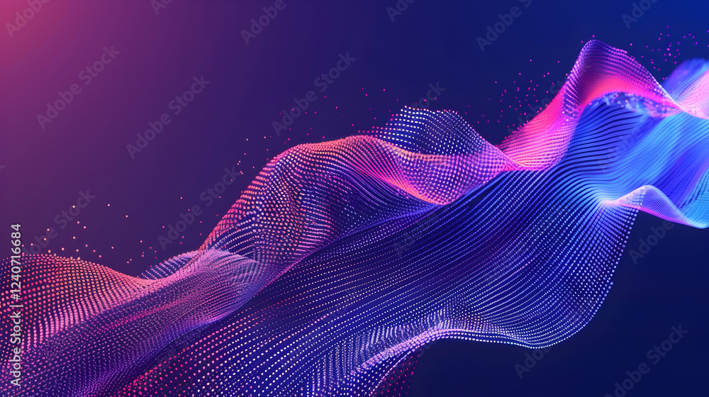 Poster abstract digital wave pattern with vibrant colors flowing against a dark background