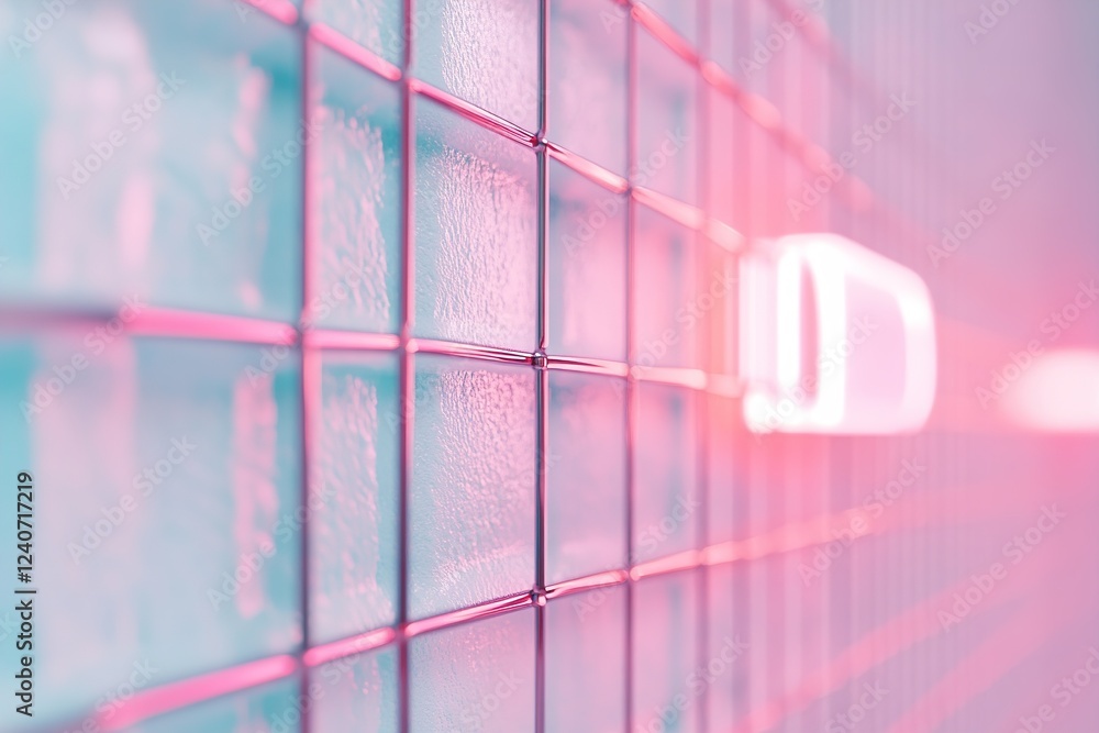 Poster a retro-inspired grid in shades of red and pink fades into the background, with soft edges creating 