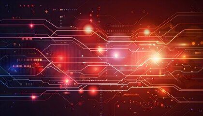 Obraz premium Abstract digital circuit board with glowing lights and lines, representing technology and innovation