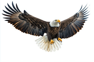 Obraz premium Bald eagle soaring against a white background