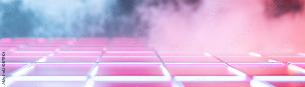 Poster this retro-inspired design features a red and pink neon grid that smoothly fades into a colorful bac