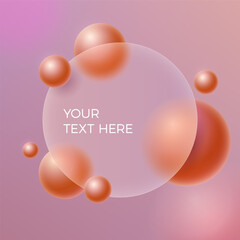 Stylish abstract glassmorphism design featuring flying orange spheres and a transparent round element with copy space for text. Ideal for banners, advertisements and presentations. 