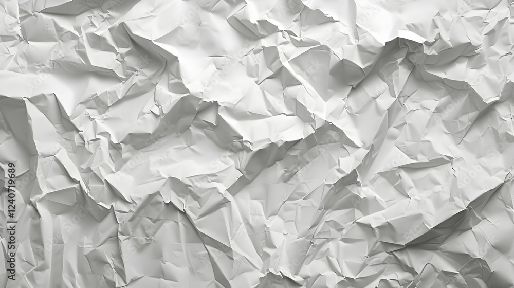 Poster crumpled white paper texture showing intricate creases and shadows for design use