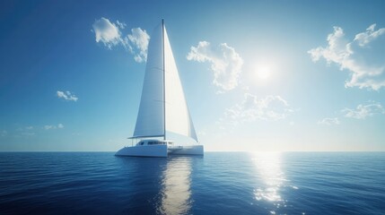 Sailing on calm waters under a bright sky with a stunning yacht and gentle waves in the background