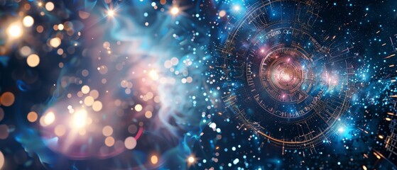 Obraz premium Abstract background with space elements and light effects, suitable for scientific publications, futuristic projects, space book covers.