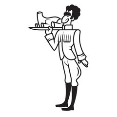 Logo male waiter. Waiter holds ready dish. Kitchen. Cooking.