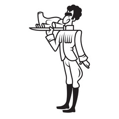 Logo male waiter. Waiter holds ready dish. Kitchen. Cooking.