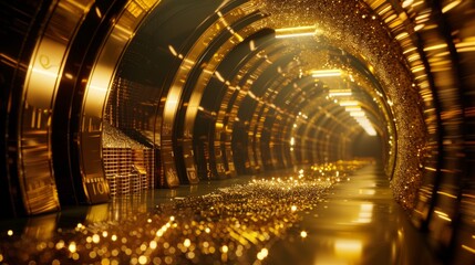 Abstract golden background with tunnel effect, ideal for cover designs, promotional materials, luxury and technology related presentations.