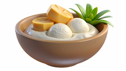 Creamy Mango Dessert in a Bowl with Green Garnish