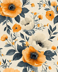 Orange & Cream Floral Blooms: Elegant Watercolor Pattern