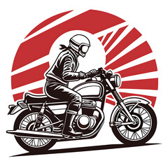 Retro Motorcycle Rider Illustration in Black and White
