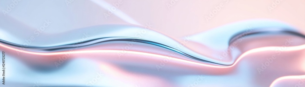 Poster wavy chrome panels are softly illuminated by pink neon light along the edges, enhancing the dynamic 
