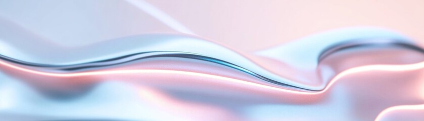Wavy chrome panels are softly illuminated by pink neon light along the edges, enhancing the dynamic flow while providing a clean middle space for effective messaging