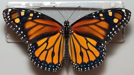 Fototapeta premium Monarch butterfly specimen, pinned, close-up, museum display