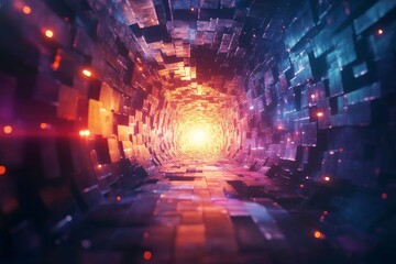 Fototapeta premium Abstract 3D rendering of cubes and spheres merging into dynamic waves., Generative AI
