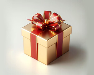 ゴージャスな金色と赤いリボンのプレゼントボックス