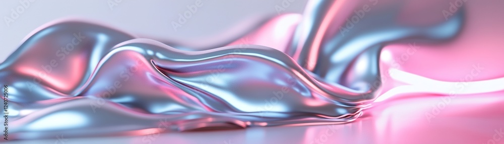 Poster textured surface displays a vibrant liquid chrome effect with smooth, flowing ripples. pink neon lig