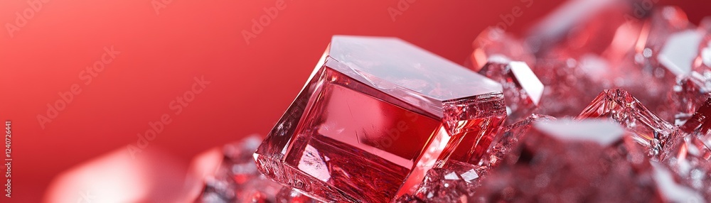 Poster captivating abstract design featuring a red background and subtle crystal facets that reflect light,