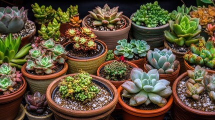 Vibrant Succulent Collection: A Colorful Display of Potted Plants for Home Decor and Gardening Inspiration