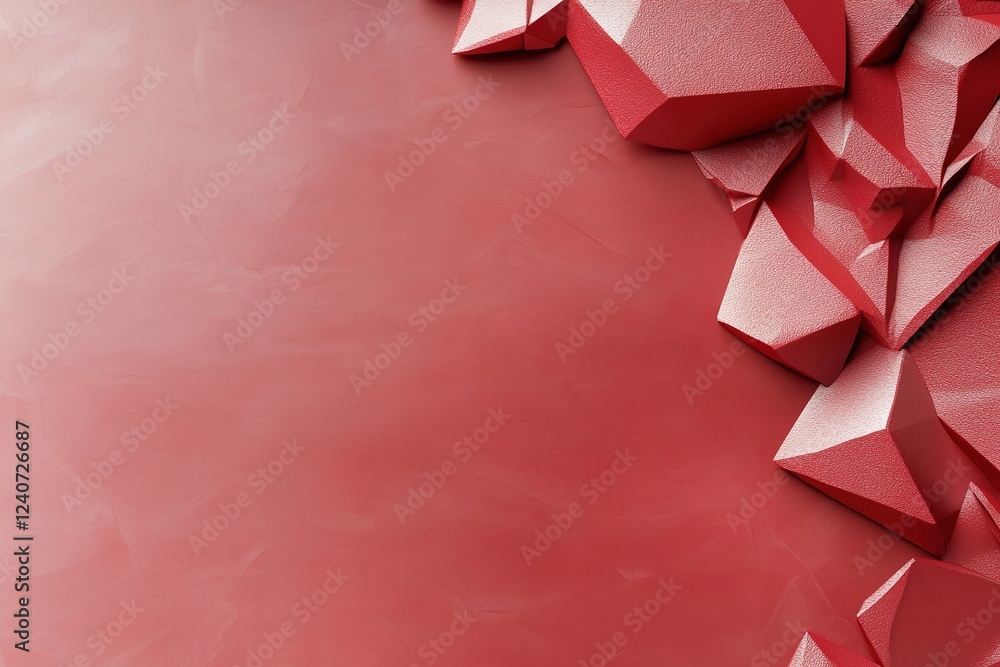 Poster vibrant red backdrop features a subtle faceted crystal texture, enhancing the visual appeal while of