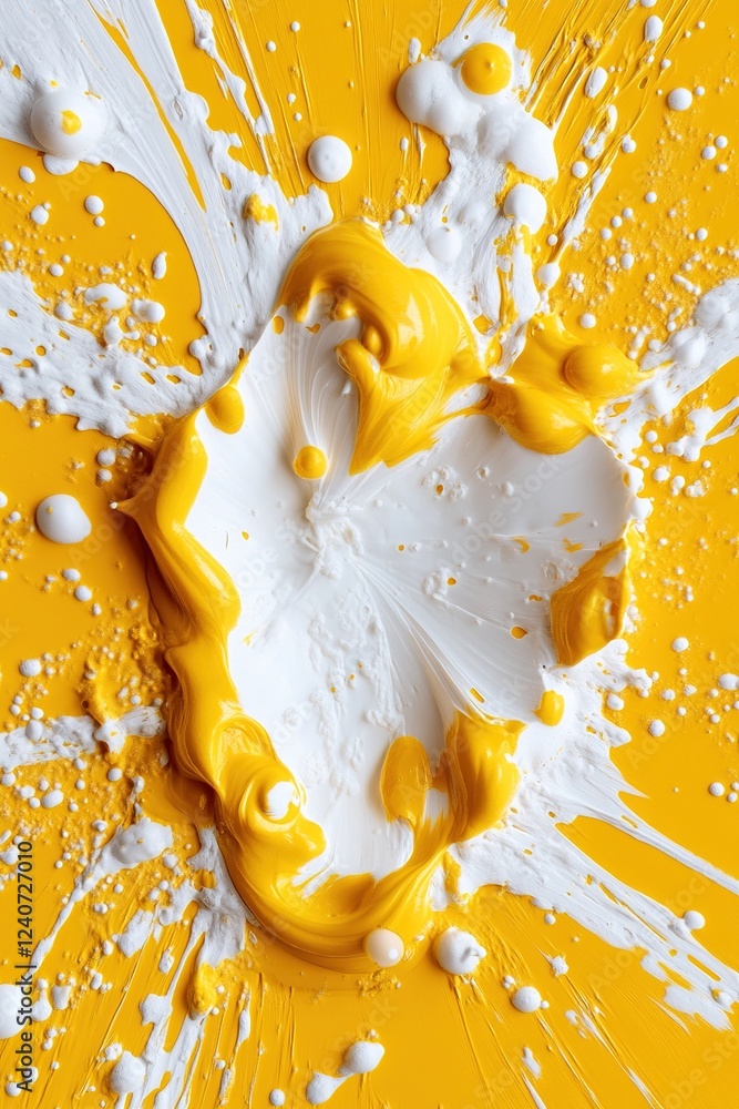 Poster an energetic burst of vibrant yellow splatter showcases hints of white and orange, creating a lively